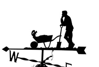 Man with wheelbarrow weather vane